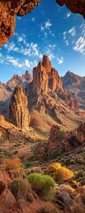 Fototapeta premium Dramatic mountain vista with rugged peaks and vibrant landscape