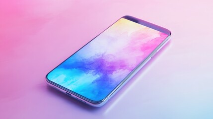 Smartphone with abstract watercolor design on flat surface indoors