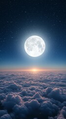 Full moon above the clouds at twilight