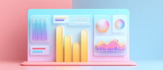 Data Visualization Dashboard with Bar Chart, Pie Chart and Line Graph on Pastel Background