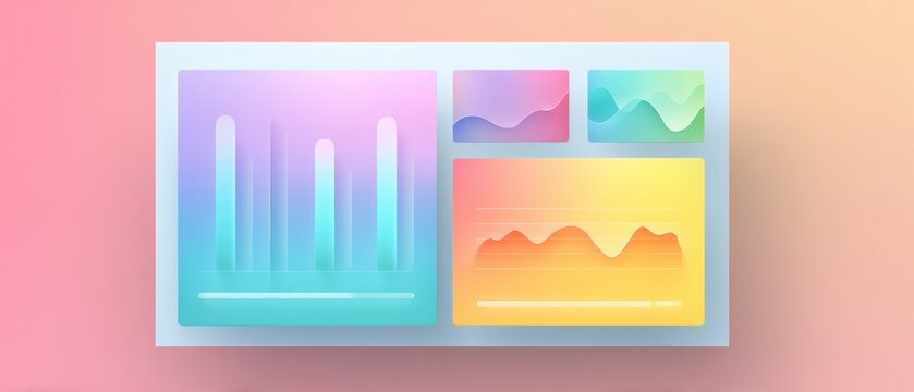 Colorful data visualization dashboard with bar graphs and line charts, 3D render - Powered by Adobe