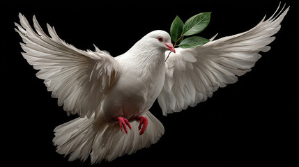 Obraz premium Elegant white dove with outstretched wings showcasing natural beauty peaceful flight and delicate feathers in a stunning wildlife scene with symbolism of serenity and freedom