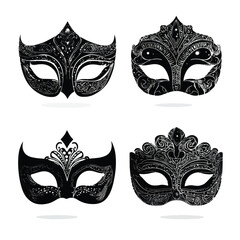 Fototapeta premium Vector silhouette set of Halloween Masquerade Mask isolated in White background, silhouette Set, Halloween theme, Vector illustration 
