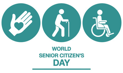 Vector art of world senior citizens day illustration isolated on white background featuring symbols of care, support, and accessibility for elderly people, promoting awareness and respect
