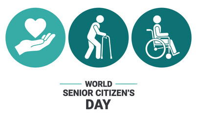 Vector art of celebrating world senior citizens day with symbols of care, support, and accessibility for the elderly isolated on white background