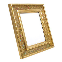 Gold framed picture with a white background