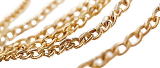 Close Up View Of Golden Chains Against Transparent Background Showcasing Texture And Details Of The Metal