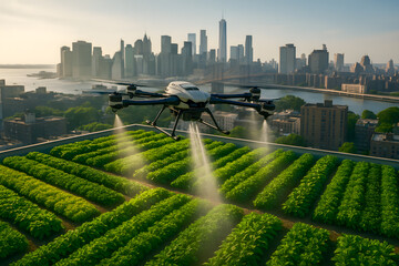 Futuristic Farm Drone Over Fields