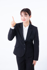 笑顔のスーツを着た若い女性