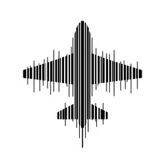 Fototapeta premium Abstract airplane silhouette with vertical lines, symbol of aviation and travel innovation