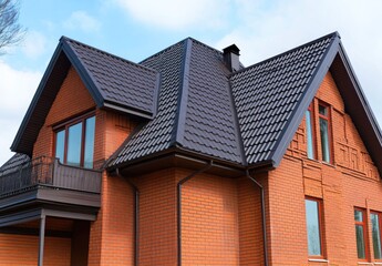 Exterior view of a residential house with a dark-colored metal roof.