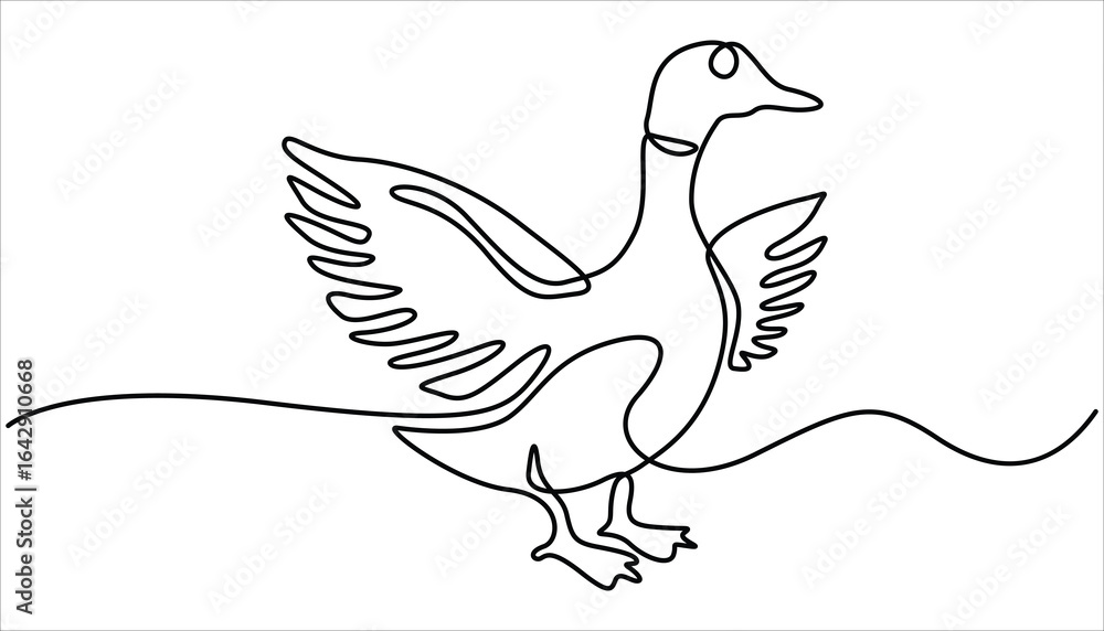 Aufkleber domestic goose continuous one line drawing, duck in continuous line art drawing style. one line duck