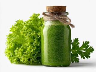 Leafy Detox Greens Juice With Bottle Green Beside