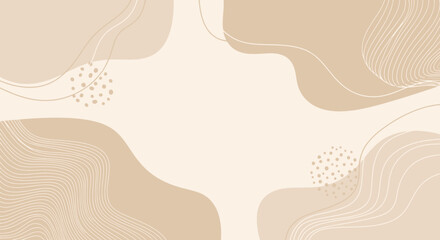 Modern abstract background with minimalist organic shapes and wavy lines in soft beige tones