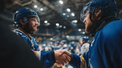 Dynamic hockey players in action during a competitive game on ice showcasing teamwork athleticism and sport strategy in a vibrant arena setting