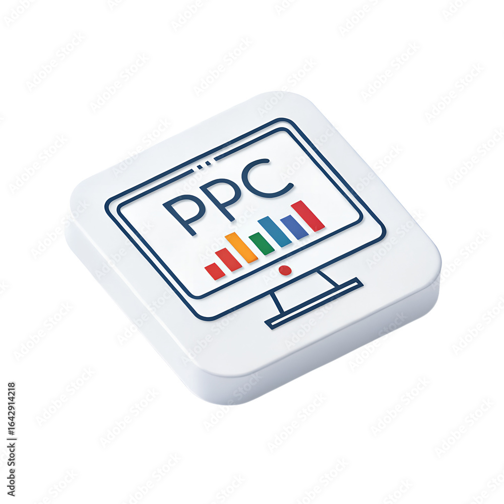 Fototapete pay per click advertising on computer screen with graph and chart isolated on transparent background