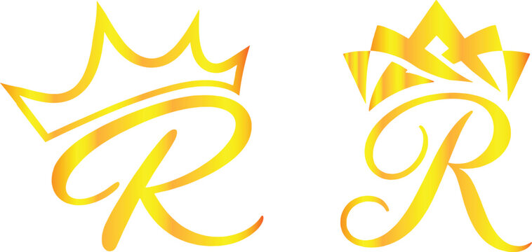 Gold Monogram Crown Logo Initial Letter R vector art