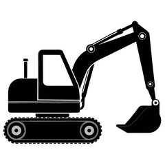 Vector art of black excavator isolated on white background
