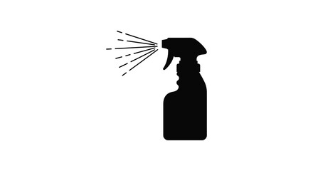 Black silhouette of a spray bottle with liquid coming out of nozzle