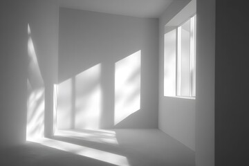 Bright light shadows in minimalist room.