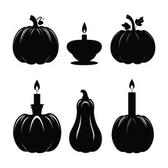 Vector silhouette set of Halloween Pumpkin with Candle Inside isolated in White background, silhouette Set, Halloween theme, Vector illustration 