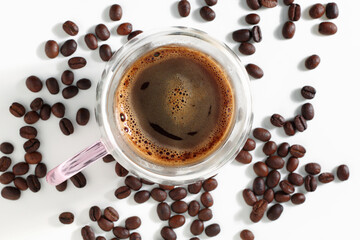 Coffee cup and beans