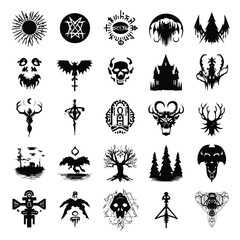 Vector silhouette set of Halloween Rune Symbols isolated in White background, silhouette Set, Halloween theme, Vector illustration 