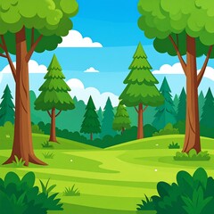 Lush green forest landscape scene.