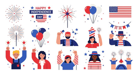 Joyful crowd celebrates Independence Day with fireworks, flags, and festive spirit