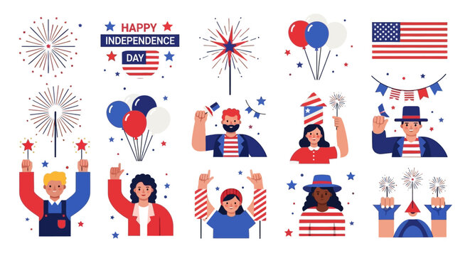 Joyful crowd celebrates Independence Day with fireworks, flags, and festive spirit