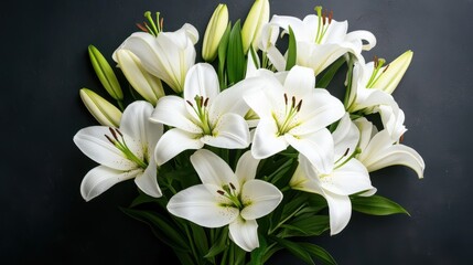 Fototapeta premium Multiple lilies arranged elegantly in a serene indoor setting