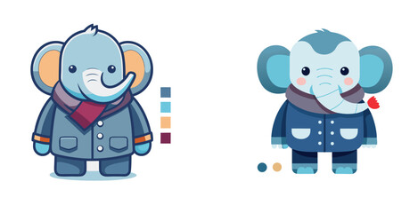 Cute Elephant Mascot Wearing Fur Trimmed Coat and Scarf Winter Logo Vector Design