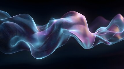 Abstract flowing form in shades of blue and pink.