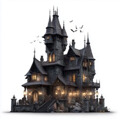 Obraz premium Spooky haunted mansion with bats at night