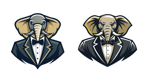 Sophisticated Elephant Logo in Classic Tuxedo with Bow Tie Elegant Formal Vector Design