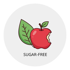 A stylized illustration of a bitten apple, with leaves, signifying a sugar-free product.