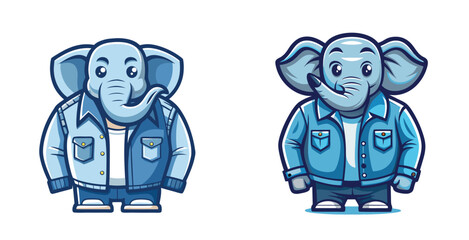 Fototapeta premium Stylish Elephant Mascot Wearing Classic Denim Jacket Fashion Vector Logo Design