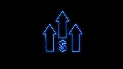 Neon Blue Arrows and Dollar Sign:  Financial Growth, Success, and Upward Trend Concept.