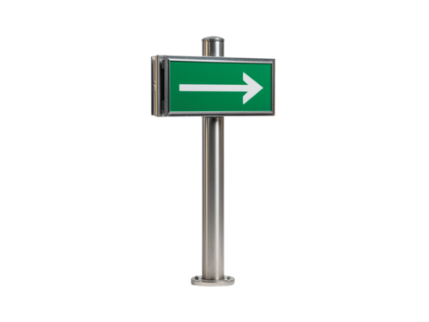  arrow sign on a metal post isolated on transparent background png