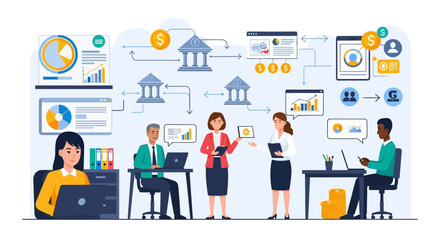 Dynamic team collaborating on financial strategy for business growth and investment planning success