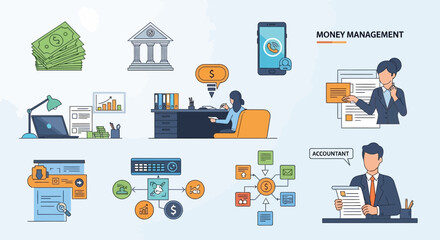 Professional financial management illustration for modern business solutions and accounting services