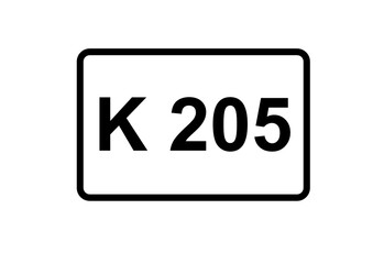 Illustration eines Kreisstraßenschildes der K 205 in Deutschland	