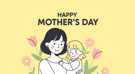 Joyful Mother's Day celebration with loving mom and child surrounded by flowers