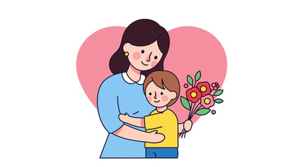 Obraz premium Adorable Mother's Day illustration showing warm embrace and flowers, perfect for greetings and celebrations