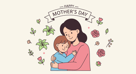Celebrate Mother's Day with a heartfelt hug from her child surrounded by floral decorations