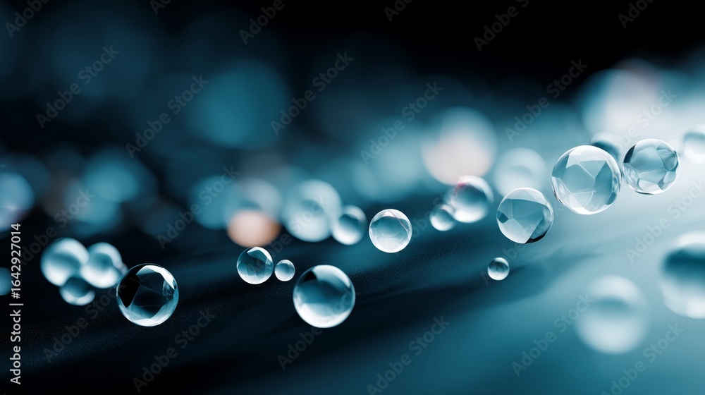 Poster abstract digital motion of blue particles with light flares and copy space on deep navy background c