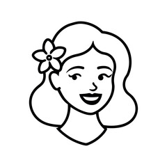 Obraz premium Woman smiling with a flower in her hair in cheerful portrait Vector illustration