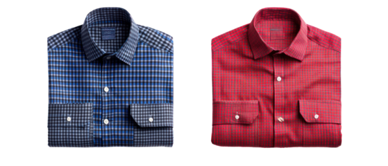 Formal Shirts Displayed In Red And Blue Plaid Patterns Against Transparent Background
