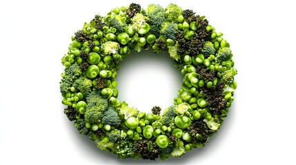 Green vegetable wreath adorned with broccoli and peas.