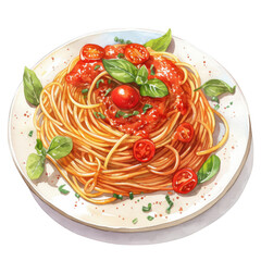 plate of spaghetti clipart fast food element watercolor style isolated on white background